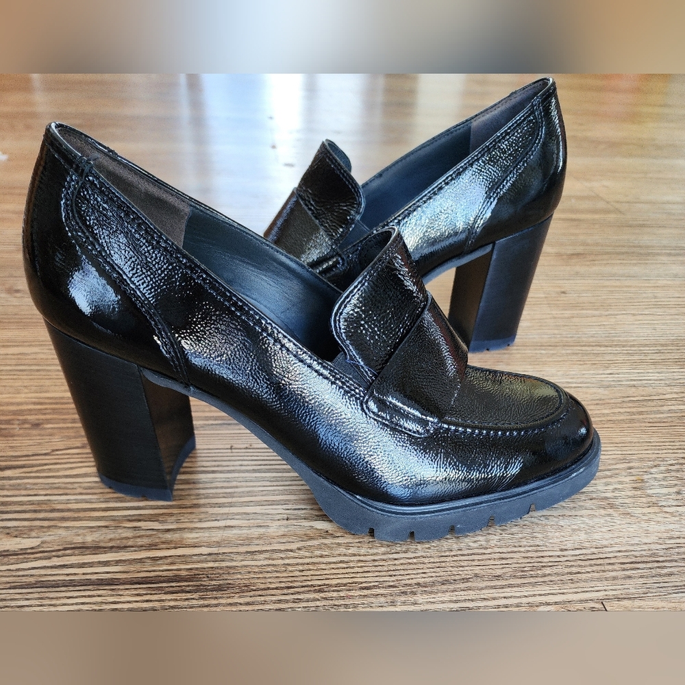 Size 9.5 - 🆕️ Paul Green Nina Loafer Pump Shoes Black Crinkled Patent $500 - Picture 3 of 8